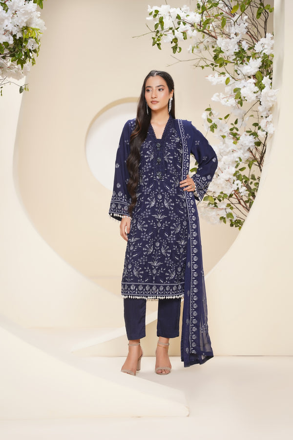 Husan e Jahan - Luxury Chiffon Outfit with Chiffon Dupatta - Ready to Wear - Eid25 - HEJBlueV2D10