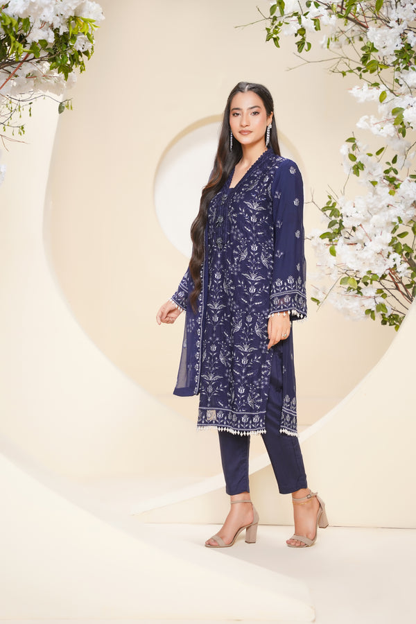Husan e Jahan - Luxury Chiffon Outfit with Chiffon Dupatta - Ready to Wear - Eid25 - HEJBlueV2D10