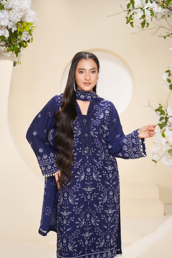 Husan e Jahan - Luxury Chiffon Outfit with Chiffon Dupatta - Ready to Wear - Eid25 - HEJBlueV2D10