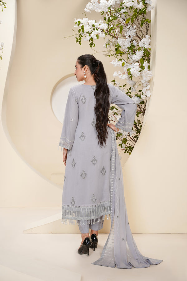 Husan e Jahan - Luxury Chiffon Outfit with Chiffon Dupatta - Ready to Wear - Eid25 - HEJGreyV3D2