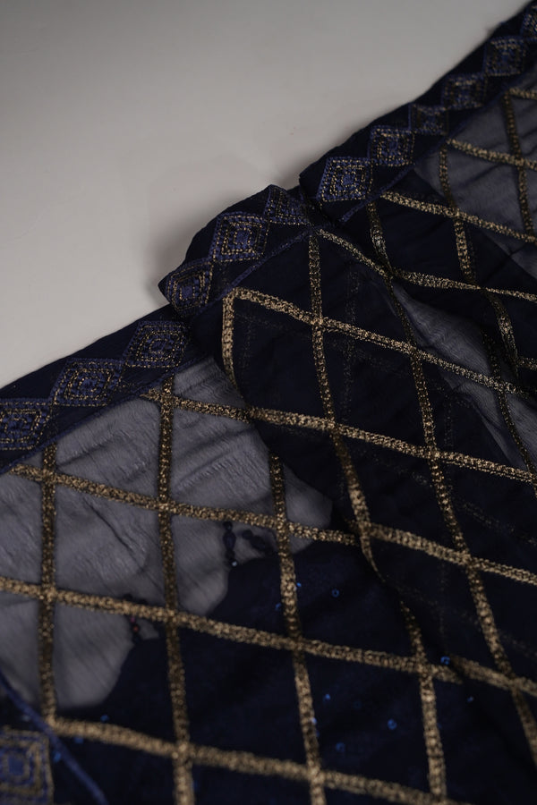 Husan e Jahan - Luxury Chiffon Outfit with Chiffon Dupatta - Ready to Wear - HEJ-V4-D6 navy blue