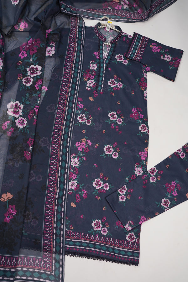 Rozi - Luxury Cotton Lawn Outfit With Voile Dupatta - Ready to Wear PD040