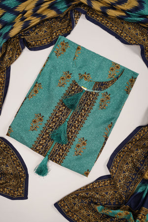 Rozi - Printed Linen  Outfit With Shawl  - Ready to Wear PD145