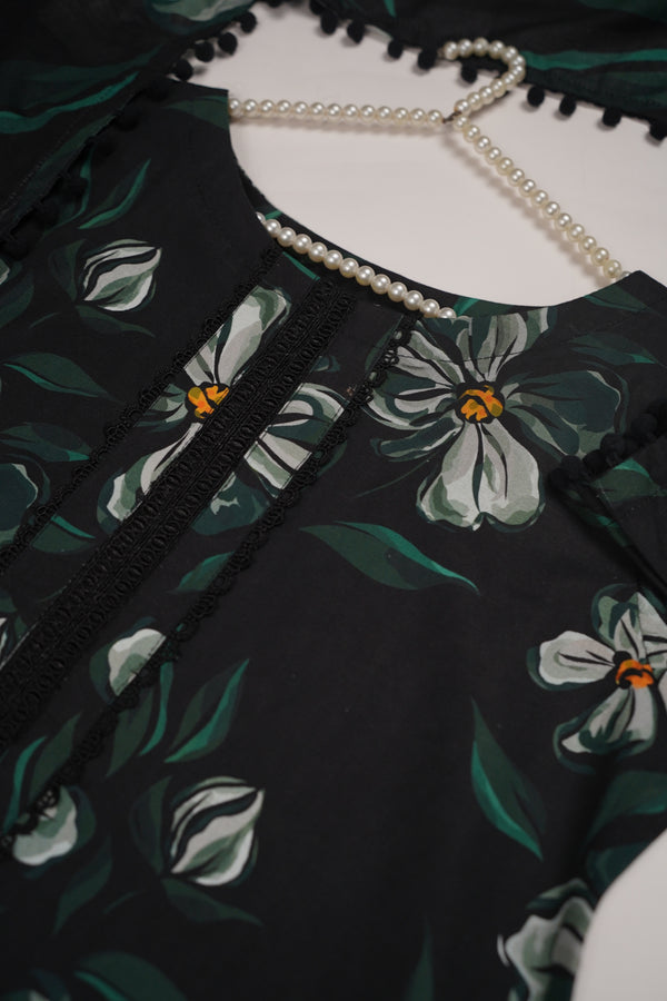 Rozi - Exclusive Khaddar Outfit with  Shawl - Ready to Wear - PD155 Black