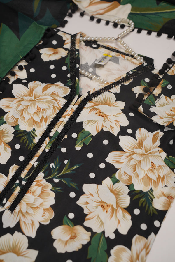 Rozi - Exclusive Khaddar Outfit with  Shawl - Ready to Wear - PD153 Black