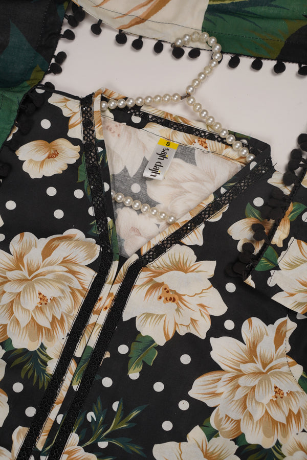Rozi - Exclusive Khaddar Outfit with  Shawl - Ready to Wear - PD153 Black