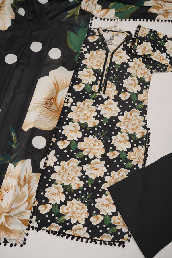 Rozi - Exclusive Khaddar Outfit with  Shawl - Ready to Wear - PD153 Black