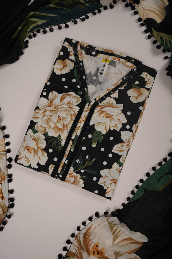 Rozi - Exclusive Khaddar Outfit with  Shawl - Ready to Wear - PD153 Black
