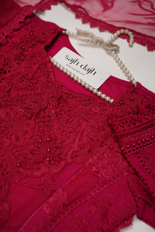 Maria B Inspired-Luxury Embroidered  cotton Lawn Outfit with Organza Dupatta - Ready to Wear PD073