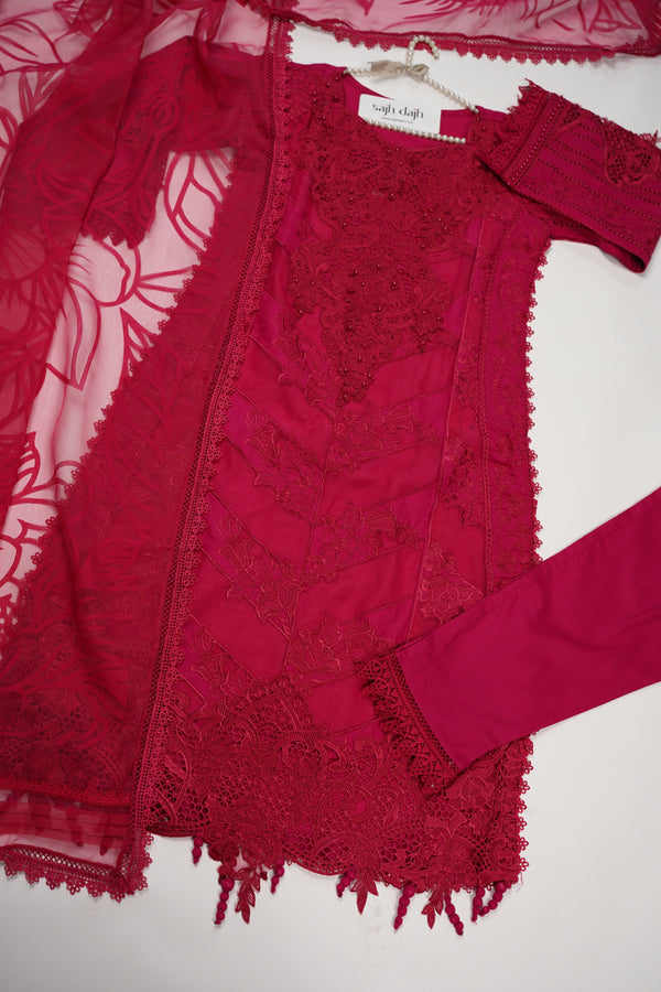 Maria B Inspired-Luxury Embroidered  cotton Lawn Outfit with Organza Dupatta - Ready to Wear PD073