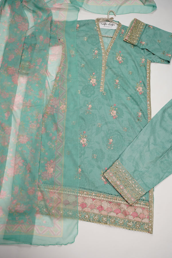 Bin Saeed Originals - Lawn Outfit with Chiffon Dupatta - Ready to wear PD076