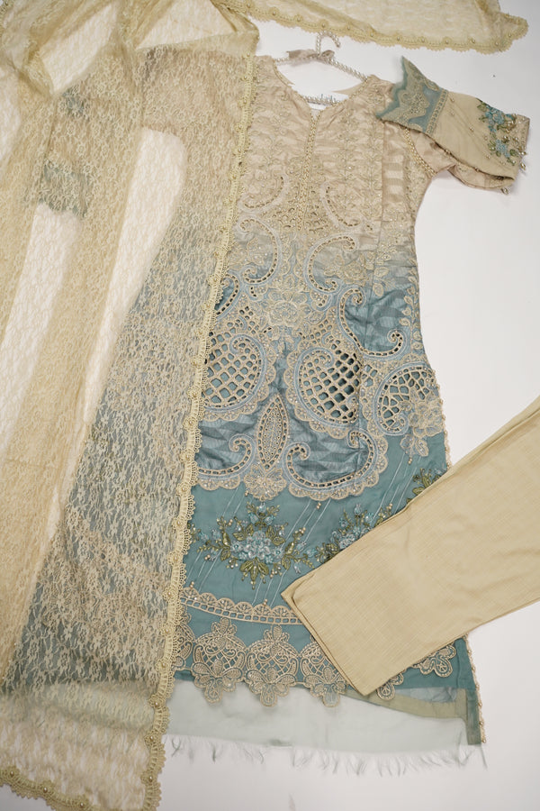 Maria B Inspired-Luxury Embroidered  cotton Lawn Outfit with Organza Dupatta - Ready to Wear  PD070