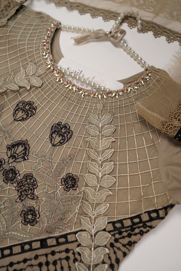 Maria B Inspired-Luxury Embroidered  cotton Lawn Outfit with Organza Dupatta - Ready to Wear PD074