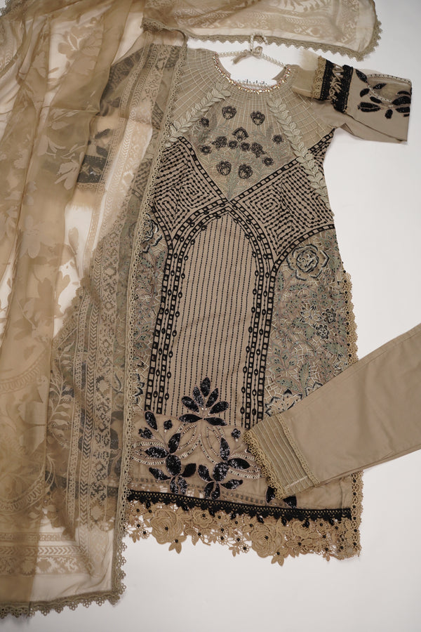 Maria B Inspired-Luxury Embroidered  cotton Lawn Outfit with Organza Dupatta - Ready to Wear PD074