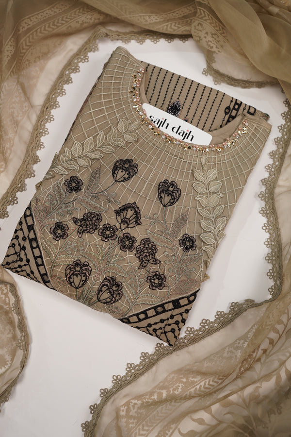 Maria B Inspired-Luxury Embroidered  cotton Lawn Outfit with Organza Dupatta - Ready to Wear PD074