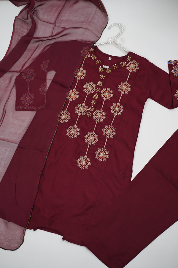 پیاری بیٹی - Kids Festive Collection Outfit with Trouser and Dupatta - Ready to Wear