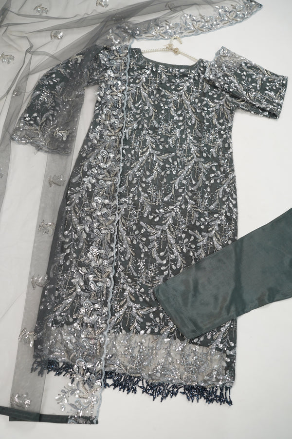 Luxury Formals - Kat Dana Heavily Embroidered Net (Long Shirts) - Ready to Wear - V1 - D10