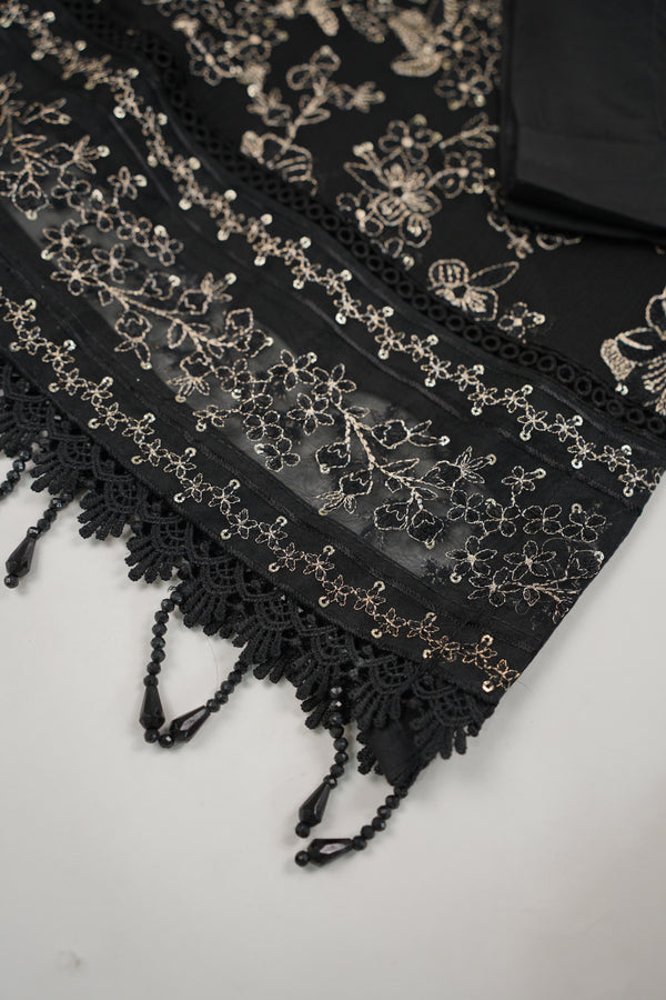 Husan e Jahan - Luxury Chiffon Outfit with Chiffon Dupatta - Ready to Wear - HEJBlackV3D5