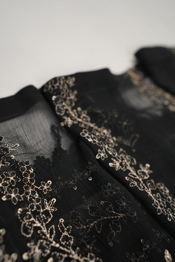 Husan e Jahan - Luxury Chiffon Outfit with Chiffon Dupatta - Ready to Wear - HEJBlackV3D5