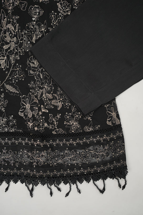 Husan e Jahan - Luxury Chiffon Outfit with Chiffon Dupatta - Ready to Wear - HEJBlackV3D5