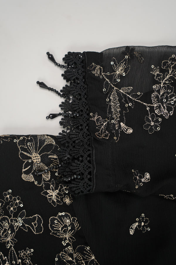 Husan e Jahan - Luxury Chiffon Outfit with Chiffon Dupatta - Ready to Wear - HEJBlackV3D5