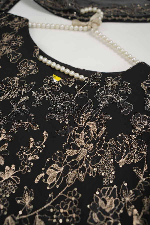 Husan e Jahan - Luxury Chiffon Outfit with Chiffon Dupatta - Ready to Wear - HEJBlackV3D5