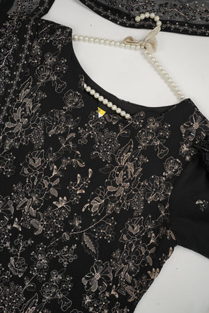 Husan e Jahan - Luxury Chiffon Outfit with Chiffon Dupatta - Ready to Wear - HEJBlackV3D5