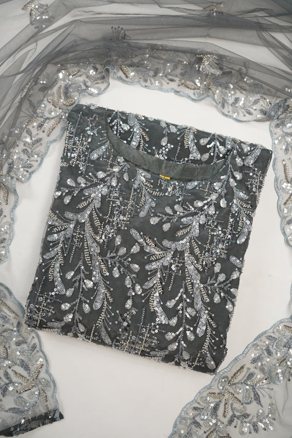 Luxury Formals - Kat Dana Heavily Embroidered Net (Long Shirts) - Ready to Wear - V1 - D10