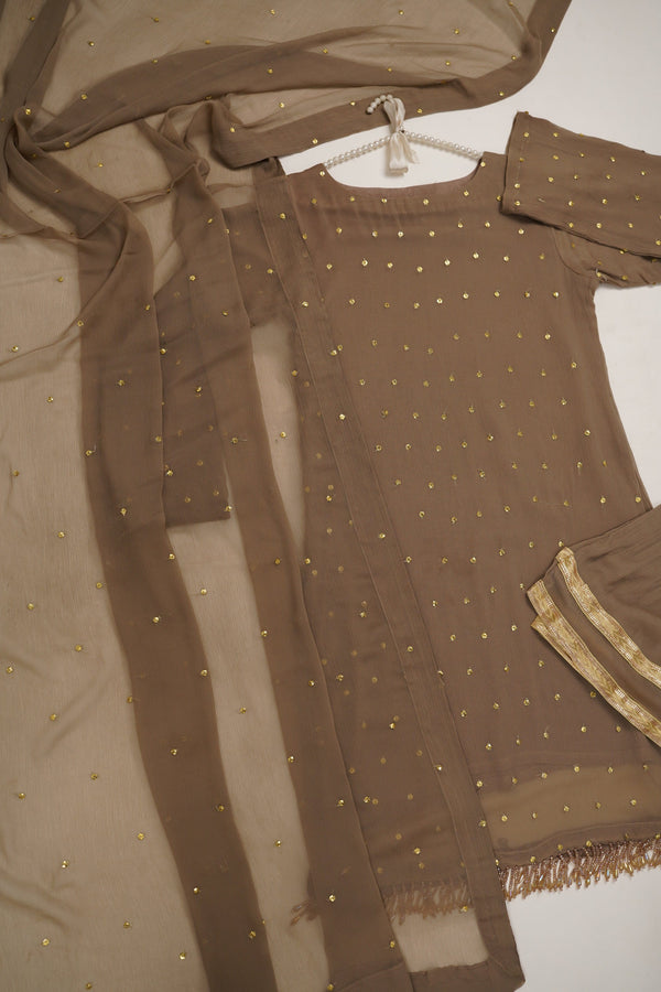 Sajh Dajh Husan e Jahan - Luxury Chiffon Suit with Chiffon Dupatta and Gharara - Ready to Wear