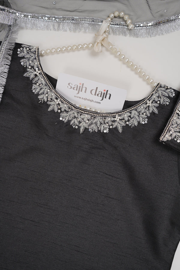Sajh Dajh Rozi - Luxury Raw Silk Hand Embroidered Outfit with Net Dupatta