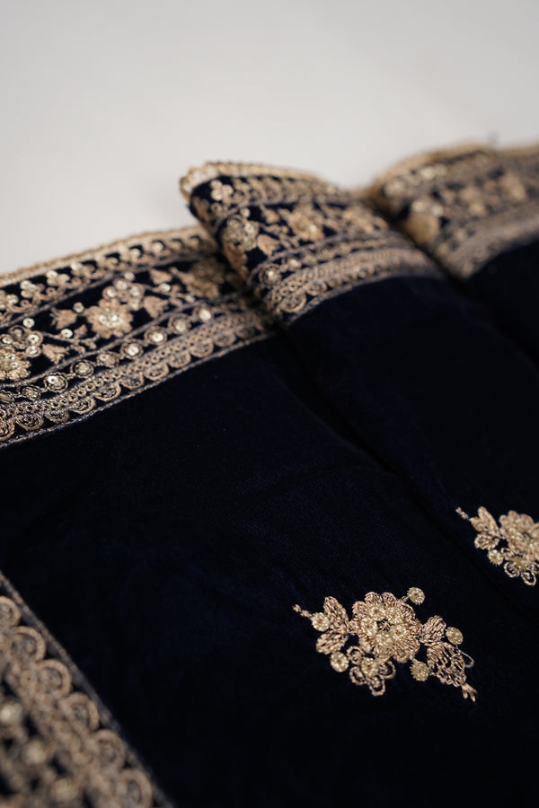 Rozi - Luxury Velvet Outfit with Embroidered Velvet ShawL - Blue