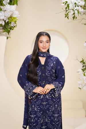 Husan e Jahan - Luxury Chiffon Outfit with Chiffon Dupatta - Ready to Wear - Eid25 - HEJBlueV2D10