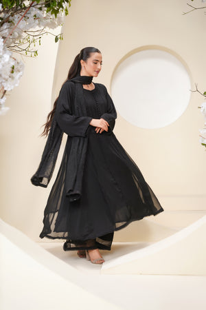 Husan e Jahan - Luxury Chiffon Maxi Outfit with Chiffon Dupatta - Ready to Wear - Eid25 - HEJBlackV3D3