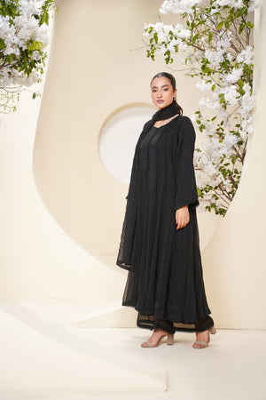 Husan e Jahan - Luxury Chiffon Maxi Outfit with Chiffon Dupatta - Ready to Wear - Eid25 - HEJBlackV3D3