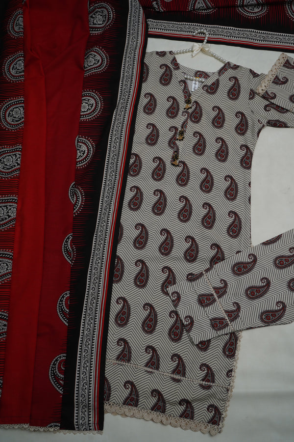 Bin Saeed Originals - Khaddar Printed Suit with Shawl - Warm Fabric - Winter Collection
