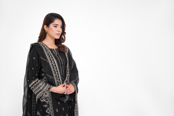 Husan e Jahan - Luxury Chiffon Outfit with Chiffon Dupatta and Plazzo - Ready to Wear - V1 - Eid25 - 01