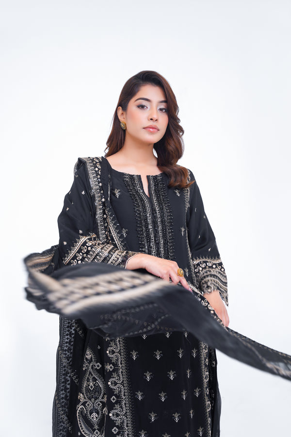 Husan e Jahan - Luxury Chiffon Outfit with Chiffon Dupatta and Plazzo - Ready to Wear - V1 - Eid25 - 01