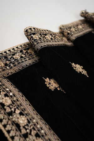 Rozi - Luxury Velvet Outfit with Embroidered Velvet Shawl - Black