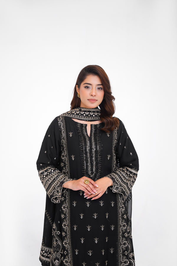 Husan e Jahan - Luxury Chiffon Outfit with Chiffon Dupatta and Plazzo - Ready to Wear - V1 - Eid25 - 01