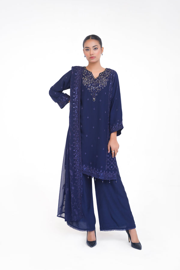 Husan e Jahan - Luxury Chiffon Outfit with Chiffon Dupatta And Plazzo - Ready to Wear - V1