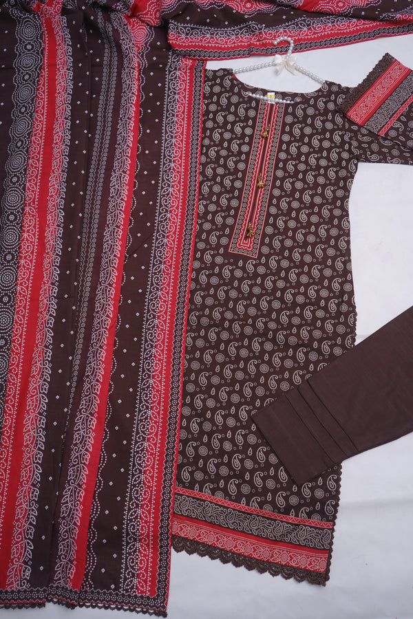 Bin Saeed Originals - Khaddar Printed Suit with Shawl - Warm Fabric - Winter Collection