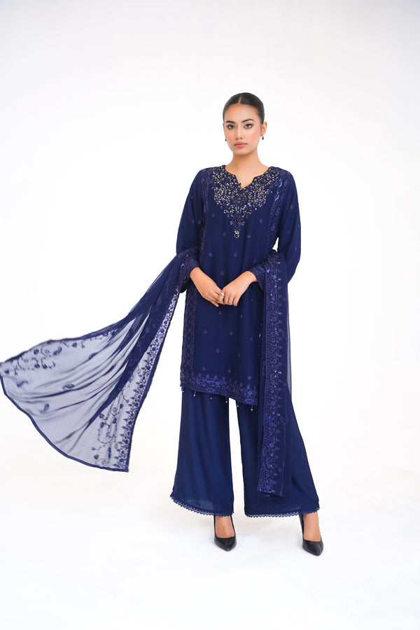 Husan e Jahan - Luxury Chiffon Outfit with Chiffon Dupatta And Plazzo - Ready to Wear - V1