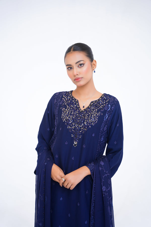 Husan e Jahan - Luxury Chiffon Outfit with Chiffon Dupatta And Plazzo - Ready to Wear - V1