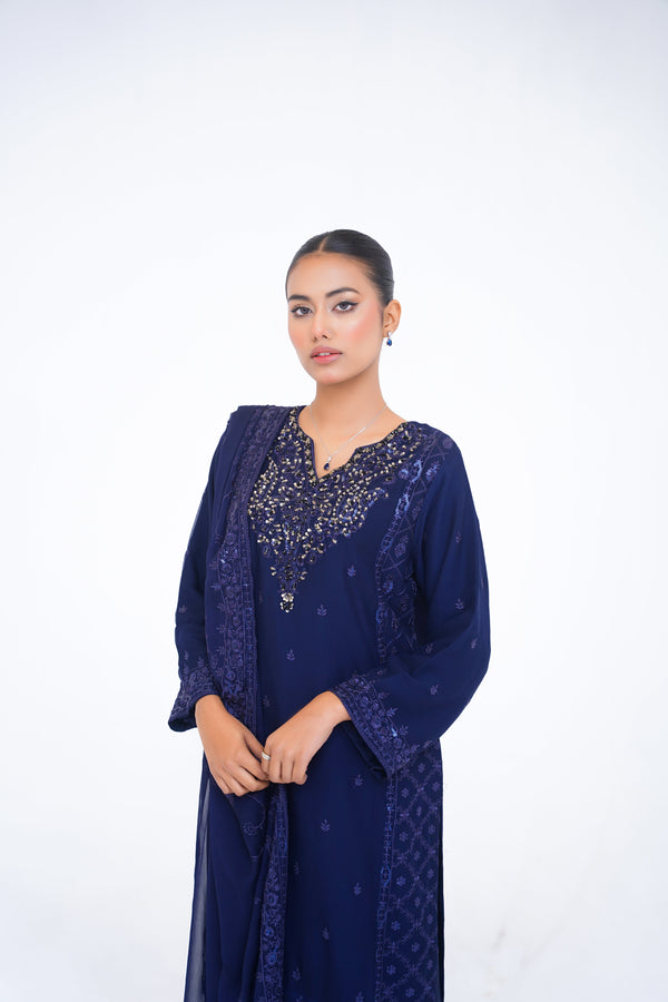 Husan e Jahan - Luxury Chiffon Outfit with Chiffon Dupatta And Plazzo - Ready to Wear - V1