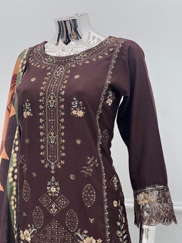 Budget Wear - Black Embroidered Dhanak Outfit- Ready to Wear -SD-SA05