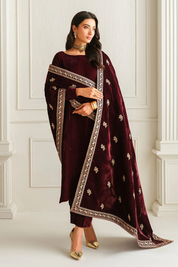 Rozi - Luxury Velvet Outfit with Embroidered Velvet ShawL