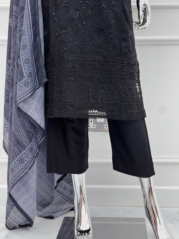 Budget Wear - Black Embroidered Dhanak Outfit- Ready to Wear -SD-SA04