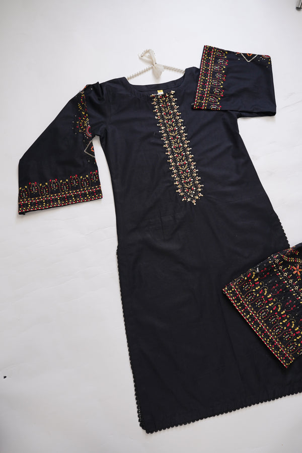 Rozi - Premium Embroidered Cotton Lawn Shirt with Plazzo - Ready to Wear