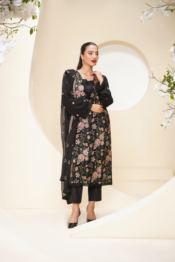 Husan e Jahan - Luxury Chiffon Outfit with Chiffon Dupatta - Ready to Wear - V2 - Eid25 - 07 - HEJBlack-V207