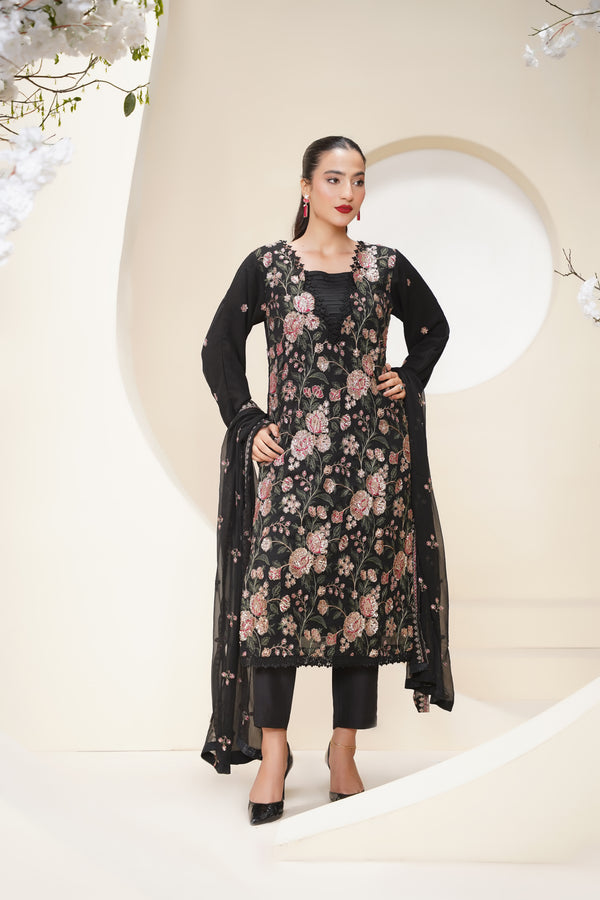 Husan e Jahan - Luxury Chiffon Outfit with Chiffon Dupatta - Ready to Wear - V2 - Eid25 - 07 - HEJBlack-V207